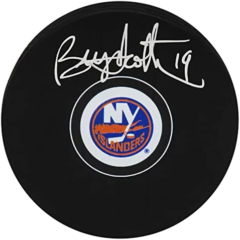 Bryan Trottier İmzalı New York Adalıları Logo Hokey Diski-İmzalı NHL Diskleri