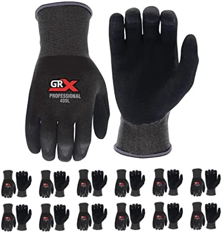 GRX Erkek İş Eldivenleri Toplu (12 Çift) / Nefes Alabilen Nitril Eldivenler | Büyük, XL ve Orta) / Dayanıklı Naylon