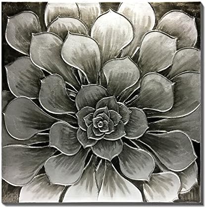 3Hdeko-3D Gümüş Folyo ile Gümüş Çiçek Yağlıboya 100 % El Boyalı Soyut Çiçek Tuval Duvar Sanatı Oturma Odası Yatak
