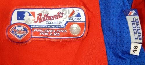 2011-13 Philadelphia Phillies Justin Dalles 17 Oyun Kullanılmış Kırmızı Forma ST BP 48 84 - Oyun Kullanılmış MLB