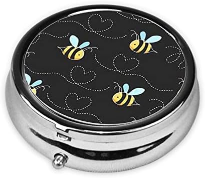 Bombus Arıları Yuvarlak Hap Kutusu, Mini Taşınabilir Hap Kutusu, Ev, Ofis ve Seyahat için Uygun