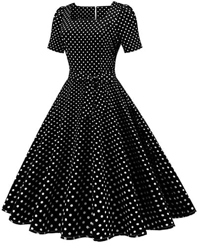 1950'lerin Vintage askı elbise Kadın için, Bayan Polka Dot Kokteyl Elbise Kısa Kollu papyon Bel Dökümlü Gece Elbisesi
