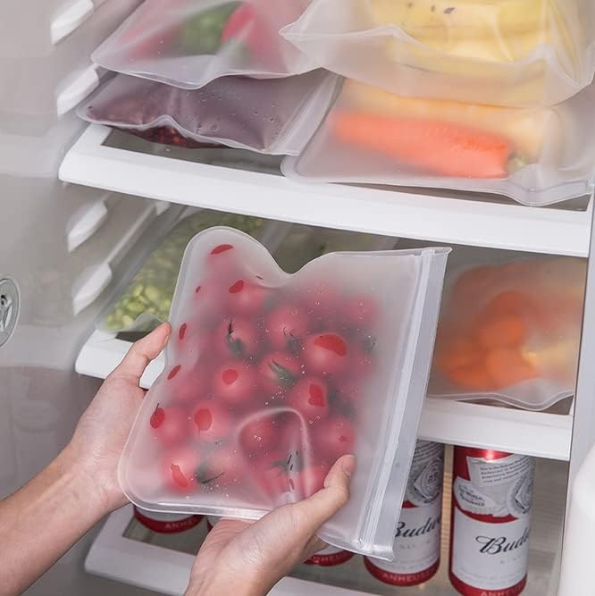 Veewon 4 Paket Şeffaf Plastik gıda Torbaları Yapışmalı Dondurucu Kilitli yiyecek çantası, Seyahat, Ev Organizasyonu
