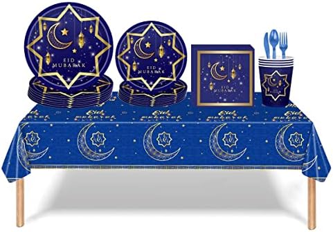 KYMY 3 adet Eid Mubarak Masa Örtüleri, Ramazan Mübarek Masa Örtüleri, Tek Kullanımlık Plastik Müslüman Masa Örtüleri,