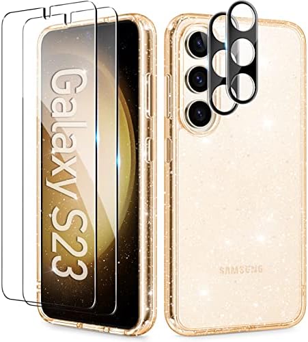 Samsung Galaxy S23 Kılıf Glitter ile Uyumlu,2X Kamera Koruyucu ve 2X Ekran Koruyucu,[Sararma Değil]Kristal Darbeye