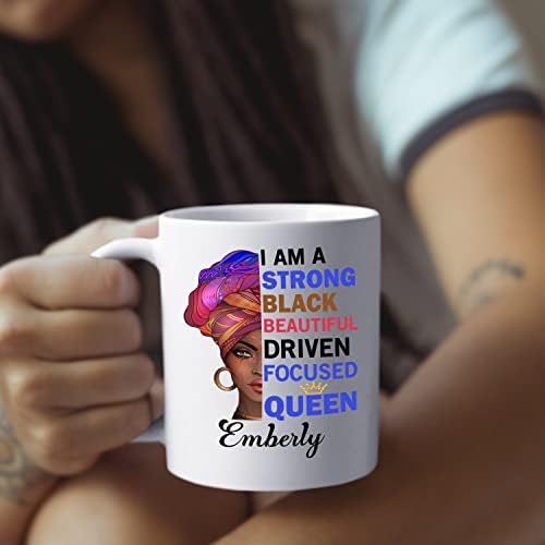 Afrika Kraliçesi Sanatı Ben Güçlüyüm Siyah Güzel Seyahat Kupası, Kişiselleştirilmiş Siyah Kadın Beyaz Seramik Kahve