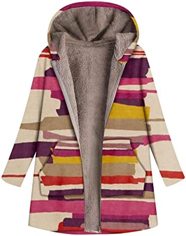 Basysın Uzun Palto Kadınlar için Sherpa Kaplı Kabarık Çizgili Çiçek Baskılı Artı Boyutu fermuarlı kapüşonlu kıyafet