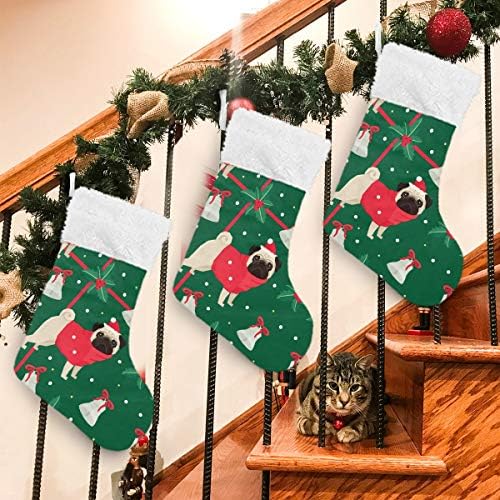 ALAZA Noel Çorap Noel Pug Klasik Kişiselleştirilmiş Büyük Çorap Süslemeleri Aile Tatil Sezonu için Parti Dekor 1 Paket,