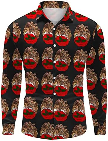 XXBR Noel Casual Düğme Aşağı Gömlek Mens Uzun Kollu Yaka Boyun Yenilik Üstleri Noel Komik Grafik Tasarımcı Gömlek