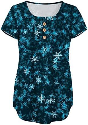 xıpcokm kadın Noel T Shirt Çiçek Baskılı V Boyun Tunik Üstleri Yaz Kısa Kollu Bluzlar Tee Gömlek Kazak