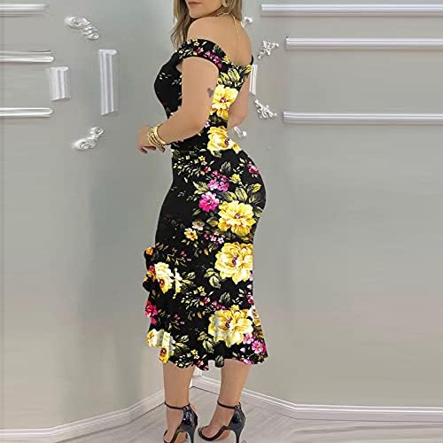 Usumıng Fırfır Wrap Elbise Kadınlar için Zarif V Boyun Parti Elbise Çiçek Baskılı İnce Bodycon Elbise