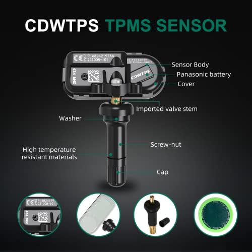 TPMS Sensörü, 434MHz Lastik Basıncı İzleme Sistemi için 4-Pack 2014-2021 Dodge RAM / Jeep Cherokee Değiştirir 68249197AA