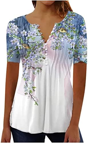 lcepcy Kadınlar Gizlemek Göbek Tunik Üstleri Şık Rahat Çiçek Baskı V Boyun Kısa Kollu T Shirt Dantelli Bluzlar Tayt