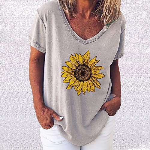 Bayanlar Tişörtleri Ayçiçeği Çiçek Baskı Gevşek Fit Tops Gömlek Kısa Kollu Kare Boyun Brunch Yaz Sonbahar Tişörtleri