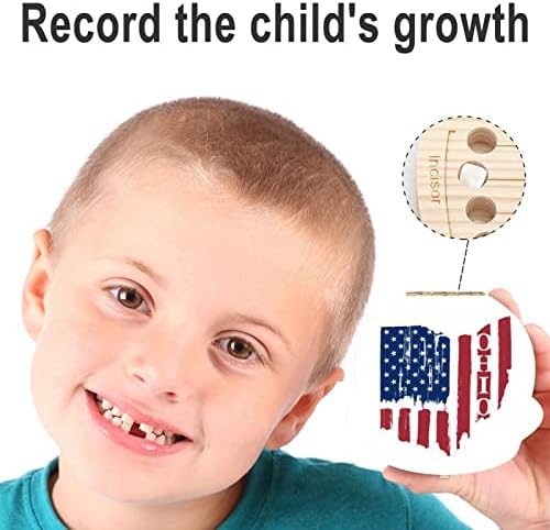 Vintage Ohio State Amerika Bayrağı Diş Peri Kutusu Sevimli Hatıra Diş Tutucular Ahşap Depolama Kayıp Diş Tasarrufu