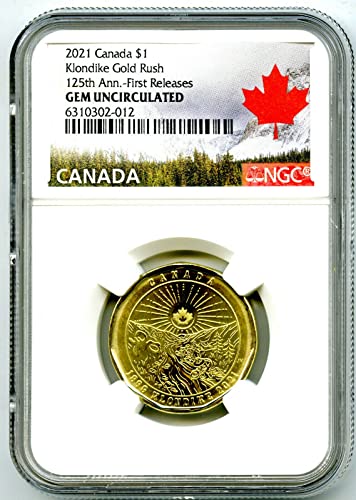 2021 CA Kanada 125. Yıldönümü KLONDİKE altına HÜCUM İLK SÜRÜMLER Loon Loonie hatıra parası $1 Mücevher Dolaşımsız