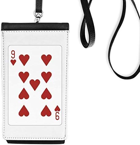 Kalp 9 İskambil Kartları Desen Telefon Cüzdan çanta Asılı Cep Kılıfı Siyah Cep