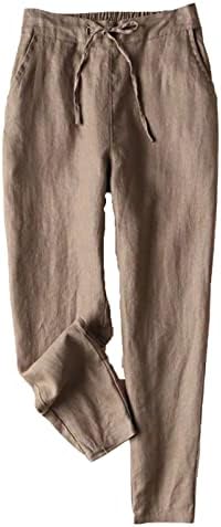 Kadın Keten Kırpılmış Geniş Bacak Pantolon Yüksek Elastik Bel Uzun Kırpılmış Pantolon Streç Düz Yaz Rahat Pantolon