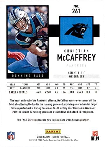 2020 Puanı 261 Christian McCaffrey Carolina Panthers NFL Futbol Kartı NM-MT