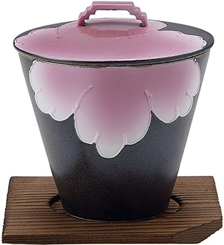 Yamashita Kogei 16062160 Ichin Çiçek Resmi Sedir Ayaklı Siyah Kristal Sırlı Kase, 3,5 x 3,9 inç (8,8 x 9,8 cm)