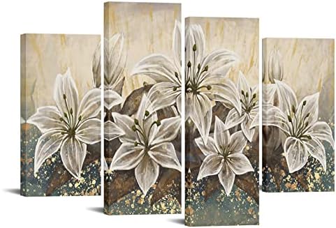 sechars 4 Parça Zambak Çiçek Duvar Sanatı Tuval Vintage Kahverengi Çiçek Boyama Resim Giclee Baskılar Yapıt Ev Yatak