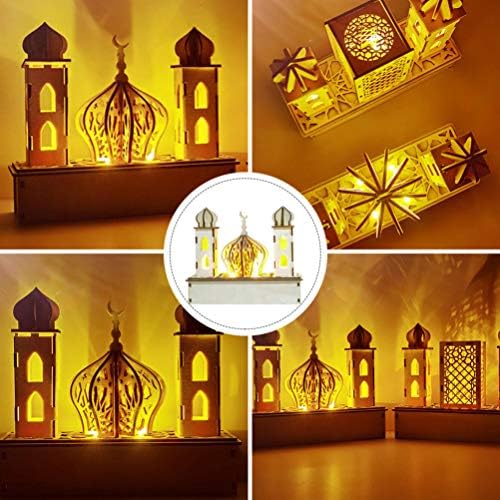 BESTOYARD Ay Dekor Ramazan Mübarek Gece Lambası Ahşap Masa Lambası Fener Bayram Dekorasyon 3D Mübarek atmosfer ışığı