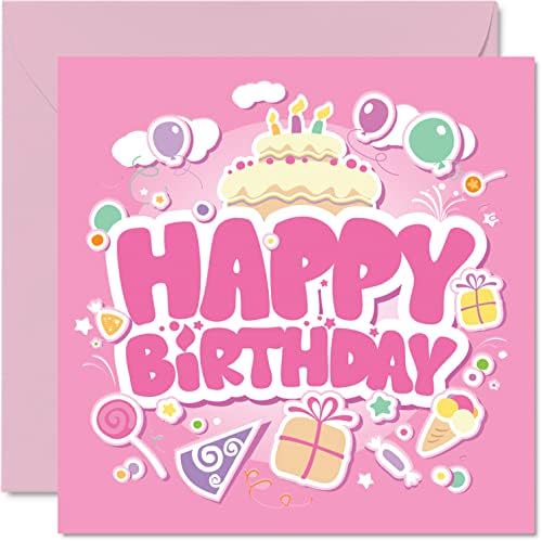 Kızlar için sevimli Doğum Günü Kartları Onun-Pembe Doğum Günü Pastası Partisi-Kızı Torunu için Mutlu Doğum Günü Kartı