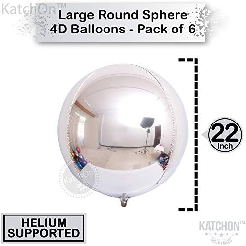 KatchOn, Gümüş Metalik Balonlar 22 İnç-Doğum Günü Süsleri için 6'lı paket | 4D Yuvarlak 360 Derece Gümüş Balonlar
