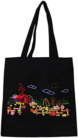 SDGH Bayanlar DIY Çiçek Nakış omuzdan askili çanta Tuval Tote Çanta Çapraz Dikiş Kiti Kitap Organizatör alışveriş