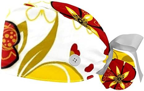 Ayarlanabilir Fırçalama Kabarık Kapaklar 2 Paket Geometrik Çiçek Çalışma Şapka Saç Kapağı At Kuyruğu Kılıfı Cerrahi