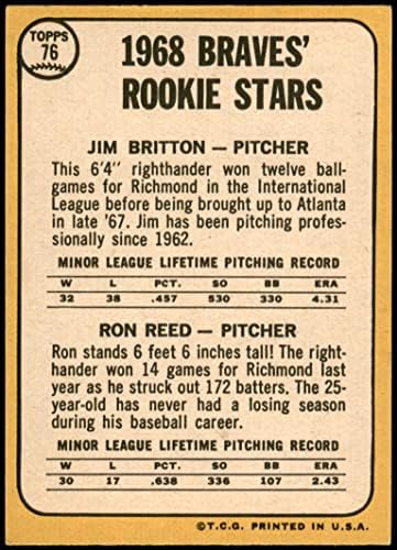 1968 Topps 76 Braves Çaylakları Ron Reed / Jim Britton Atlanta Braves (Beyzbol Kartı) ESKİ + Braves