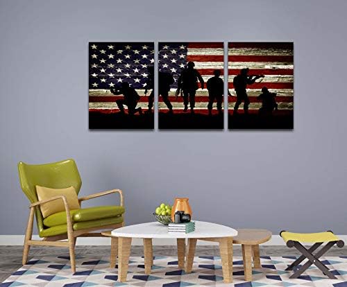 Amerikan Bayrağı Duvar Sanatı Amerikan Asker Askeri Duvar Dekor 3 Paneller Boyama Bağımsızlık Günü Tema Yapıt Amerikan
