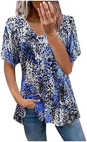 Kadınlar için Üstleri V Boyun kısa kollu tişört Kravat Boya Lepoard Baskı Gömlek Yaz Moda Rahat Gevşek Fit Tunik Bluzlar