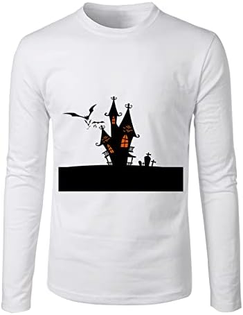 XXBR Cadılar Bayramı Mens için Tops, rahat Parti Perili Ev Baskı Uzun Kollu Yenilik Grafik Slim Fit Egzersiz Tshirt