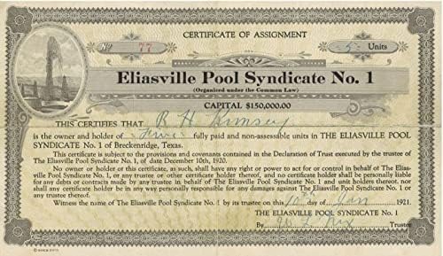 Eliasville Havuz Sendikası No. 1-Stok Sertifikası