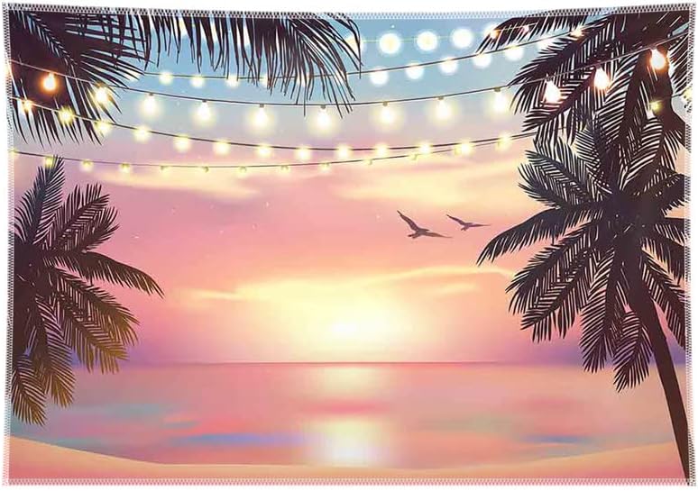 ZTHMOE 10x8ft Kumaş Yaz Pembe Günbatımı Fotoğraf Backdrop Hawaii Luau Plaj Arka Plan Tropikal Aloha Tiki Parti Süslemeleri