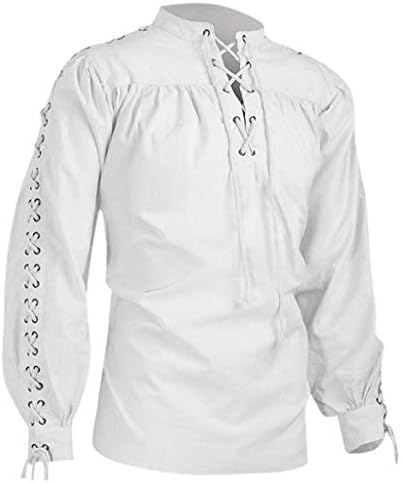 Beyaz Rönesans Gömlek Gotik Kalite Yüksek Erkekler erkek gömleği Moda Bluz Bandaj Uzun Kollu erkek Bluz Gotik Bluz