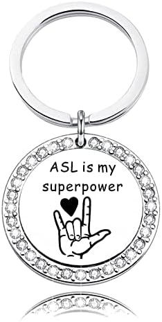 ASL Anahtarlık ASL Benim Süper Güç Anahtarlık İşaret Dili Öğretmeni Hediye seni seviyorum ASL Hediye İşaret Dili Sağır