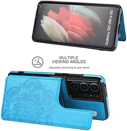 Ateeky Galaxy S21 Ultra Cüzdan Kılıf ile kart tutucu, Kabartmalı Mandala Desen PU Deri Flip Darbeye Dayanıklı Koruyucu