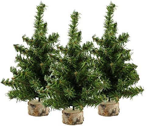AuldHome Mini Noel Ağaçları (3'lü Paket, 10 inç); Kanada Çamı Yeşillikleri Masa Üstü noel dekoru
