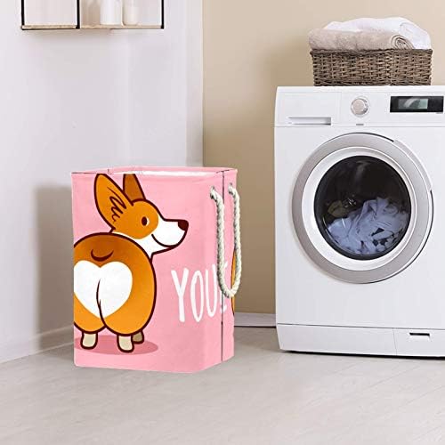 Inhomer Sevimli Corgi Köpek Seni Seviyorum Pembe Büyük çamaşır sepeti Su Geçirmez Katlanabilir Giysi Sepeti Sepet