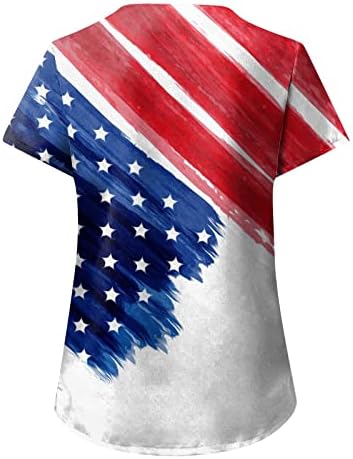 viyabling Amerikan Bayrağı 4th Temmuz kadın Pilili Puf Kollu Üstleri Yaz V Boyun T Shirt Casual Gevşek Bluzlar Şık