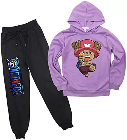 AteeCP Çocuklar Tek Parça Anime Hoodie Üst + Sweatpants 2 Parça Uzun Kollu Kıyafet eşofman takımı için Erkek, Kız
