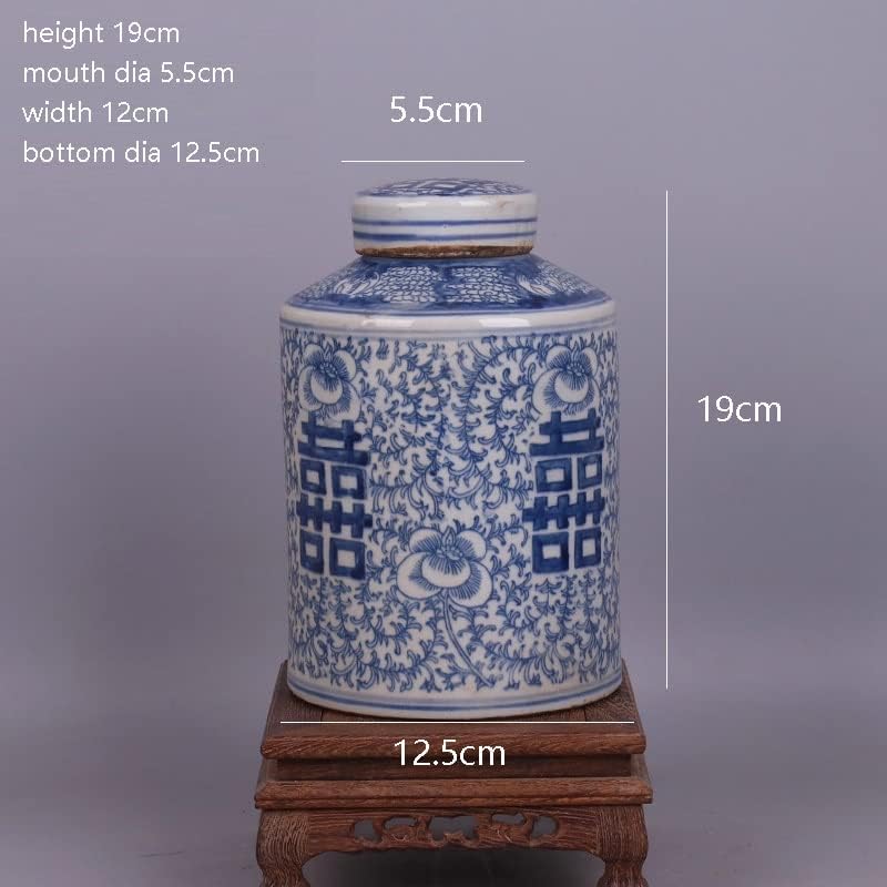 YLYAJY Mavi ve Beyaz Karakter Desen Çay Kavanoz Antika Süsler Porselen Jingdezhen Çay Caddy Koleksiyonu