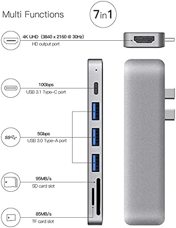 USB C HUB, Multiport Adaptörü MacBook Pro/Air M1 M2 için USB C Dongle 2022 2021 2020, 3 USB 3.0 Bağlantı Noktalı 7'si
