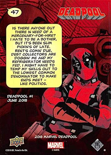 2019 Üst Güverte Deadpool 47 Kökeni Hikayesi NM veya Daha İyi Durumda Resmi Spor Dışı Ticaret Kartı