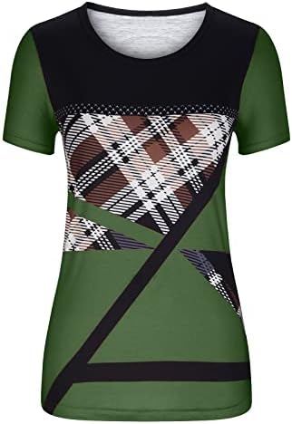 Artı Boyutu Kadınlar için Üstleri yazlık gömlek Kısa Kollu Moda Ekose Geometrik Colorblock Rahat Sim Fit T Gömlek
