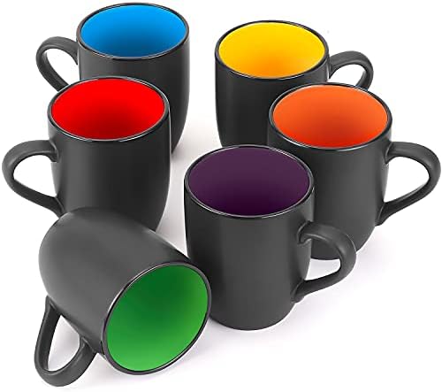 Farielyn-X 6 Paket Kahve Kupa Seti, 16 Ons Seramik Kahve Fincanları, Siyah Büyük Kahve kupaları, Kahve, Çay, Kapuçino,