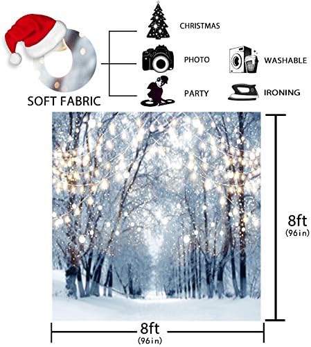 Funnytree 8x8ft Dayanıklı Kumaş Kış Sahne Zemin Wonderland Kar Tanesi Fotoğraf Arka Plan Bokeh Glitter Kar Orman Noel