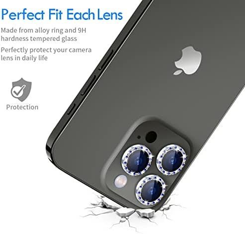 Xfilm Bling Kamera Lens Koruyucu iPhone 13 Pro / 13 Pro Max, Renkli Elmas Kristal Dekorasyon Metal Lens Koruma Halkası